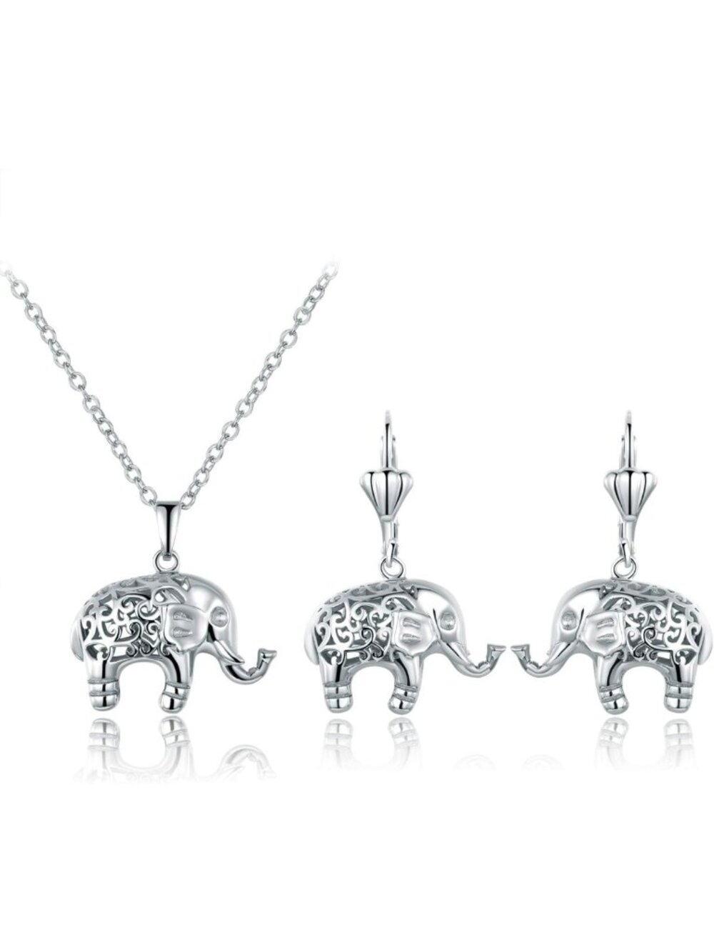 Elegant 18K Gold Plated Filigree Elephant Jewelry Set - Earrings & Necklace